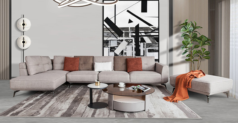 Moderne og enkel stue stof stor størrelse hjørne fjer sofa kombination 621006